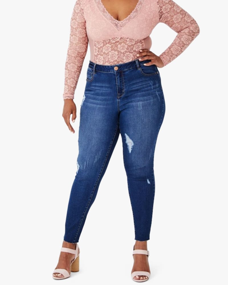 Front of a model wearing a size 14 Gayle Raw-Hem Skinny Jean in Taryn by 1822 Denim. | dia_product_style_image_id:154747